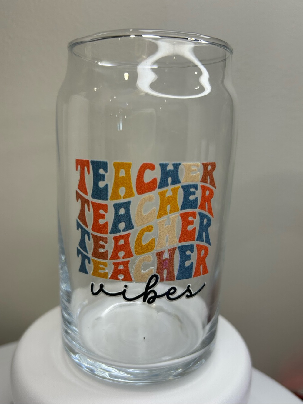 16oz Teacher Vibes Multicolor Glass Tumbler
